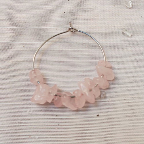 Hoop earrings with rose quartz chips new