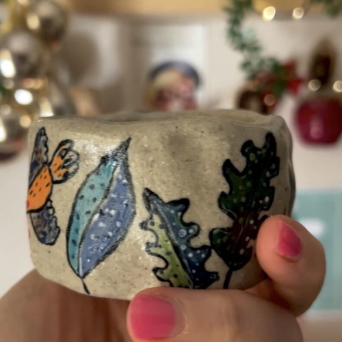 Whimsy ceramic botanical mug, handmade