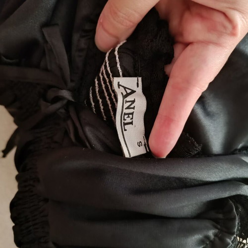 Black satin lingerie blouse Anel like new with lace detail