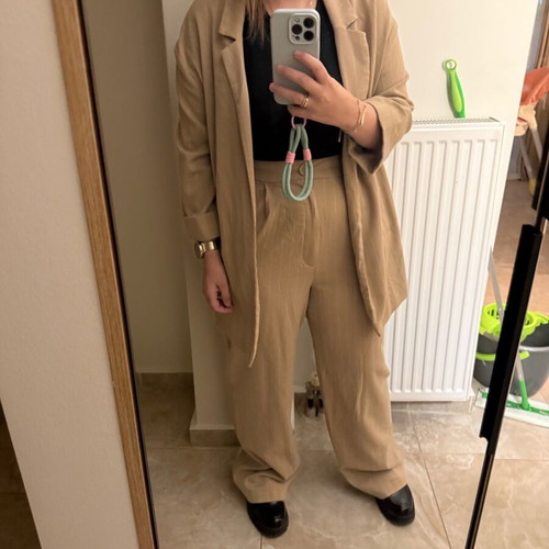 Stradivarius Co ord oversized suit used, beige with white stripe