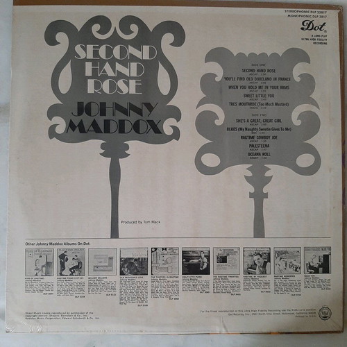 Johnny Maddox Second Hand Rose LP new, jazz