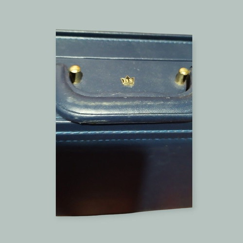 Vintage briefcase with lock used, blue synthetic leather
