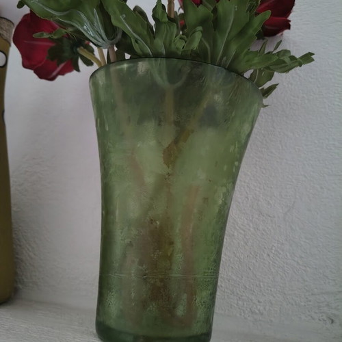 Glass vase with green hue, like new, 17cm height