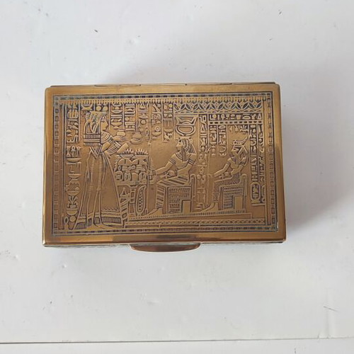 Vintage brass Egyptian box with wooden lining
