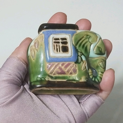 Elephant figurine used, handmade vintage ceramic from South Vietnam