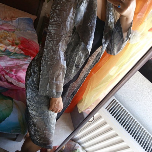 Long jacket size L like new, gray silver organza