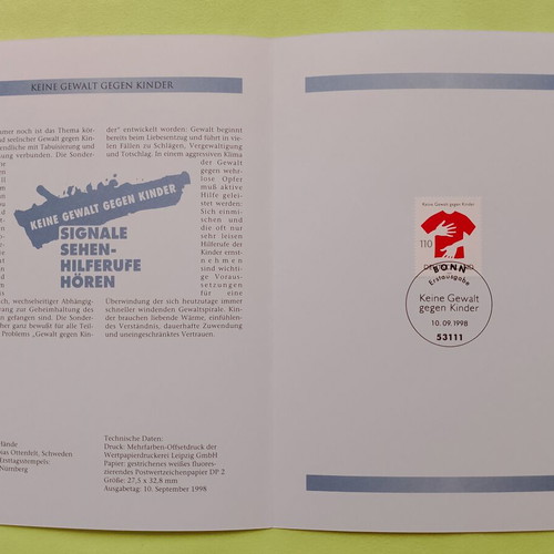 Germany 1998 first day cover stamp set, unopened block