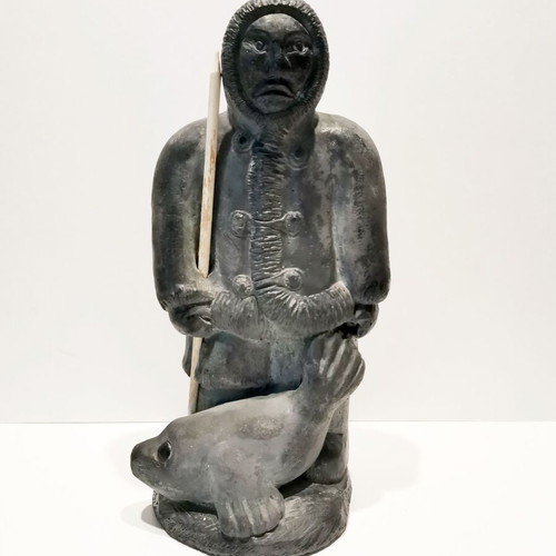 Wolf Original Inuit Seal Hunter Soapstone sculpture handcrafted used