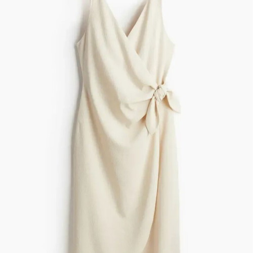 H&M midi dress with wrap front and V-neck, beige white