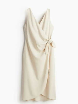H&M midi dress with wrap front and V-neck, beige white