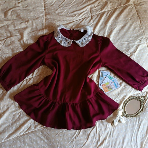 Coquette vintage burgundy blouse with knitted collar like new, size S