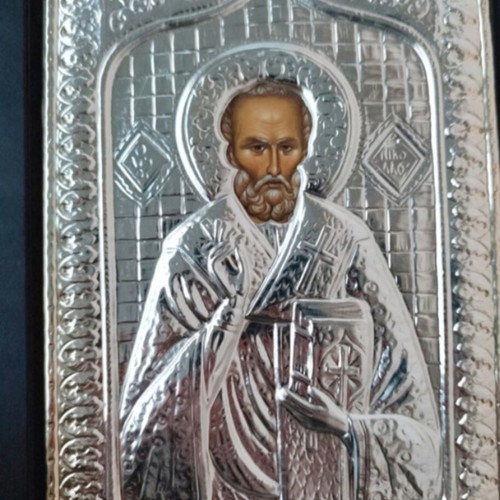 Saint Nicholas Icon silver 950, new, Byzantine style