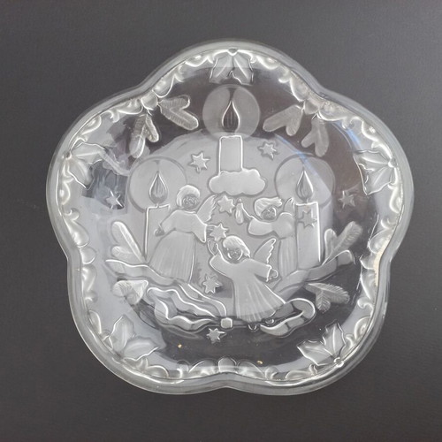 Christmas glass platter like new with angels