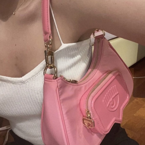 Chiara Ferragni Vicky nylon and PU leather shoulder bag pink new
