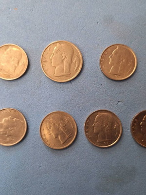 Belgian old coins used, set of 7 pieces