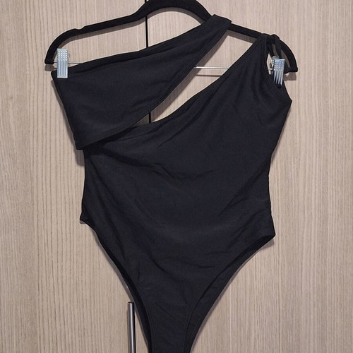 Decoro Black One-Shoulder Cut-Out One-Piece Swimsuit, new, size M fits S