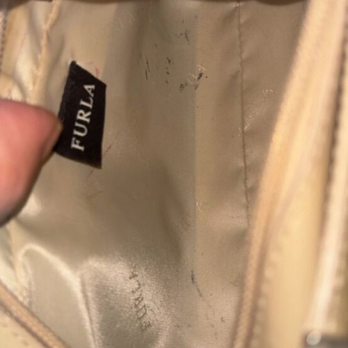 Furla leather shoulder bag used, beige with surface wear