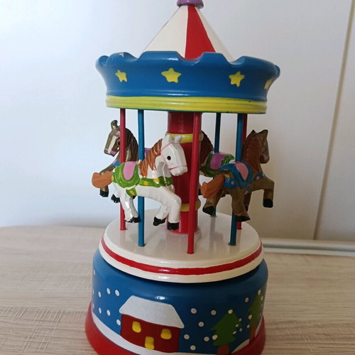 Wooden music box carousel vintage style Echo Deco like new