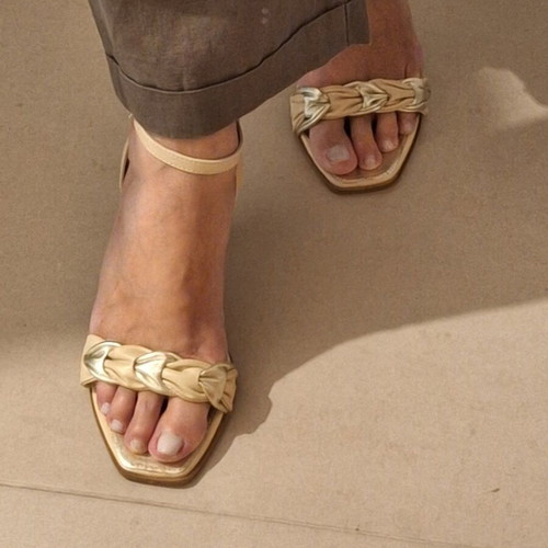 Esthisis by Gianna Kazakou women's leather sandals like new, beige and gold