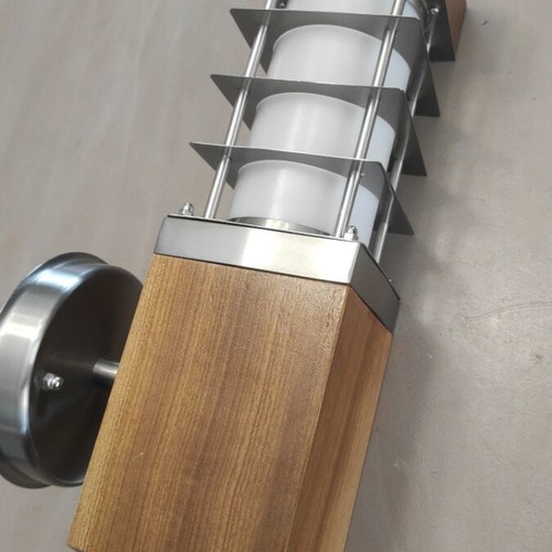 Outdoor wall light with wood and stainless steel, new