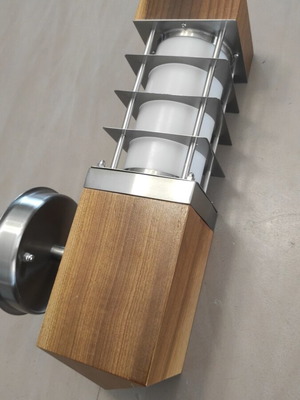 Outdoor wall light with wood and stainless steel, new