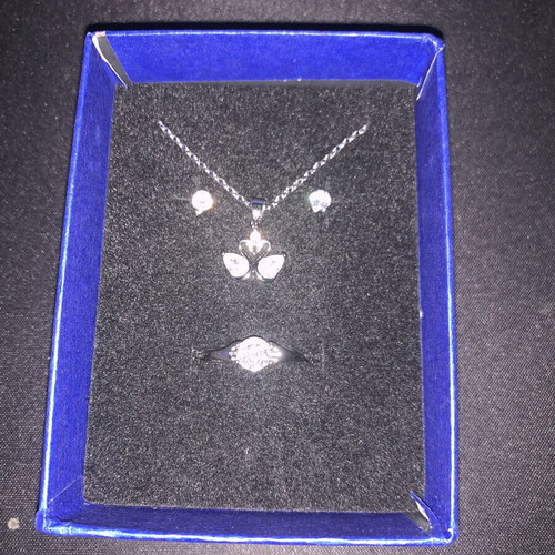 Swarovski jewelry set new, silver earrings necklace ring