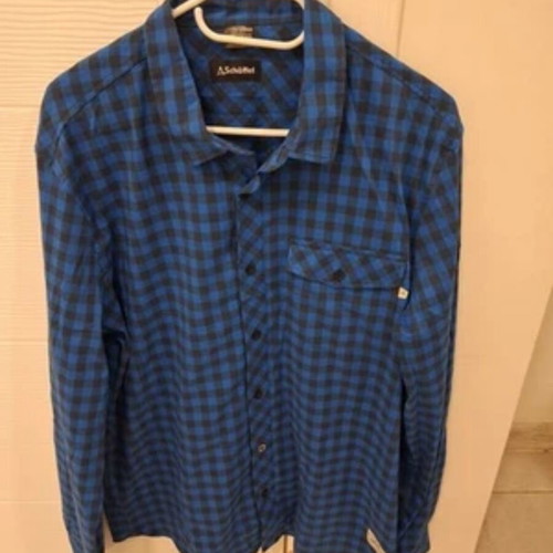 Schoffel Button Down Collared Shirt Men Size Large checked blue and black like new