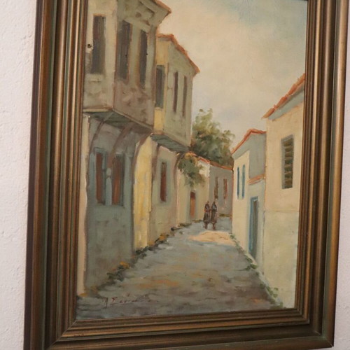 Serfos Signed Oil Painting Greek Alley Landscape
