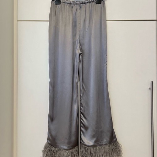 Zara gray satin pants with feathers new, size S