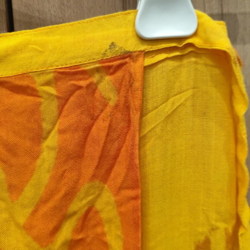 Vintage viscose pareo wrap skirt used, yellow orange tribal print