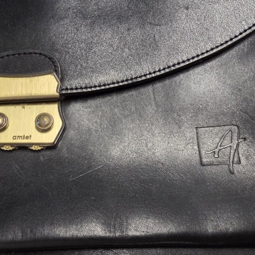 Vintage leather briefcase used, black, 42x35cm