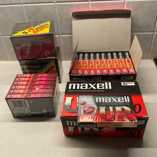 Cassettes sealed TDK60 and Maxell90, pack of 38, new