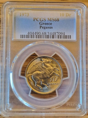 Pegasus Coin 10 Drachmai 1973 PCGS MS68 like new