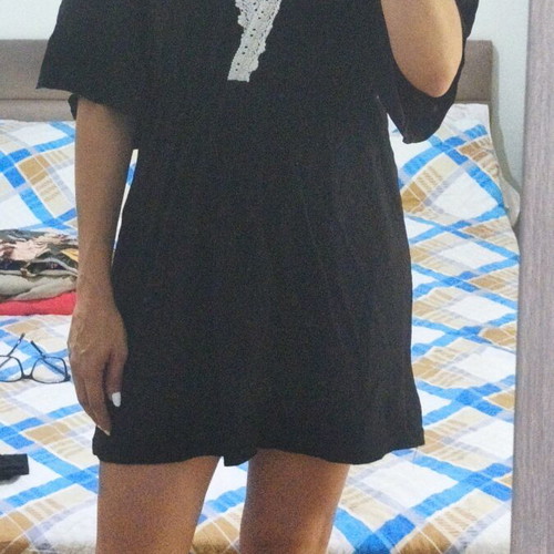 Black mini dress with lace one size like new