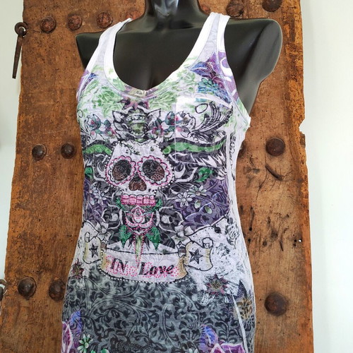 Vintage Y2K tattoo print maxi dress Ed Hardy style, like new