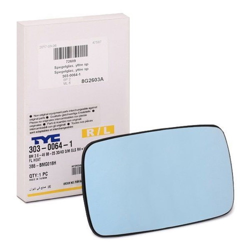 TYC BMW E46 Mirror Glass Heated Tinted, new, set of 2