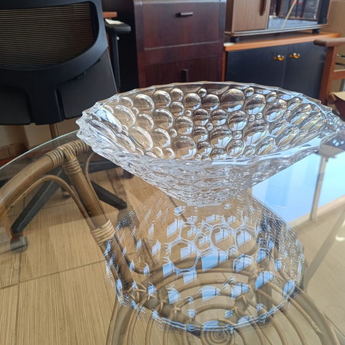 Large glass fruit bowl with bubble relief design