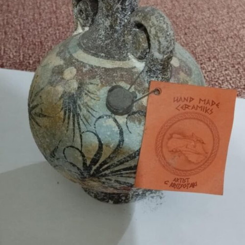 Collectible handmade Cretan vessel like new, museum replica by G. Kritsotaki