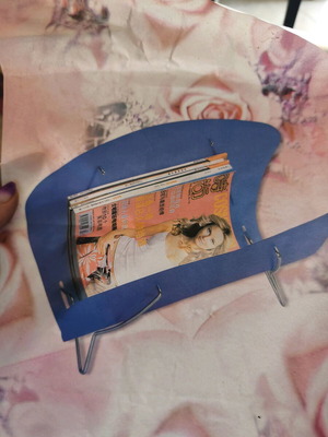 Magazine holder new, plastic with metal bases, sky blue