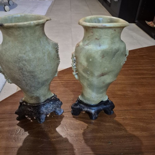 Chinese soapstone vases pair used, Republic period 1910–1950