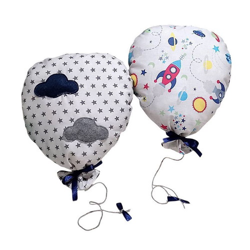 Set of 2 Hanging Decorative Balloons White with Clouds and Space Theme
