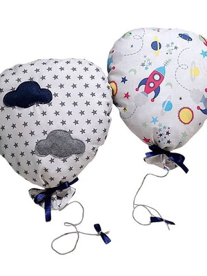 Set of 2 Hanging Decorative Balloons White with Clouds and Space Theme