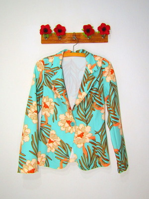 Turquoise floral women's blazer new, medium-large