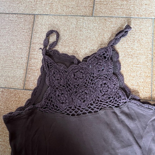 Vintage blouse with knitted front, new, brown, size S
