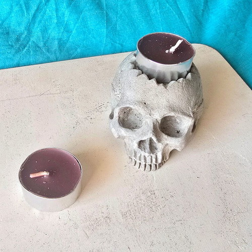 Handmade concrete skull decoration, gothic style