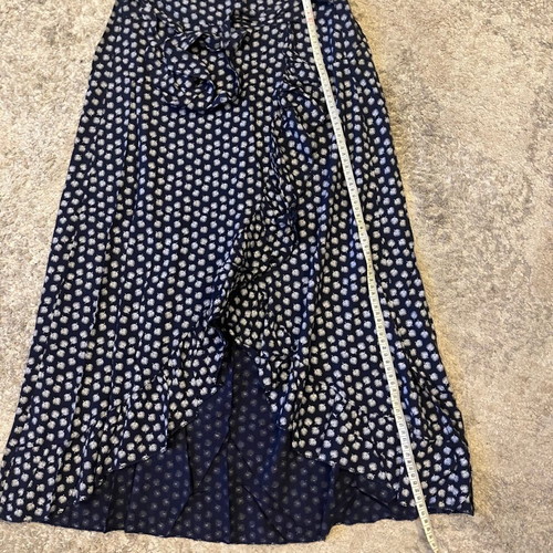 Navy Blue Midi Skirt with Pattern and Ruffles like New, Size S/M
