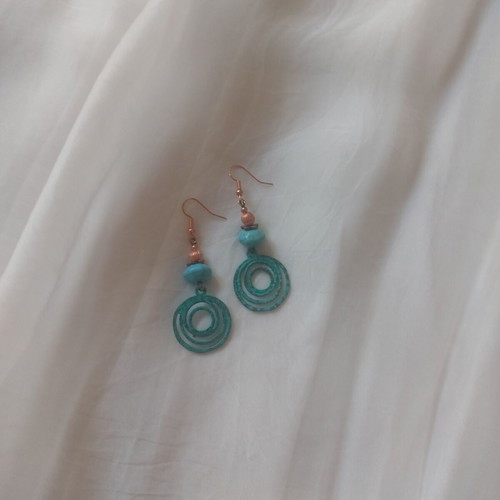 Copper Orbit boho earrings with turquoise patina
