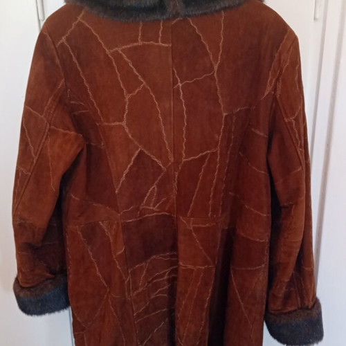 Okado suede coat with fur on sleeves and collar, like new, 2XL, brown