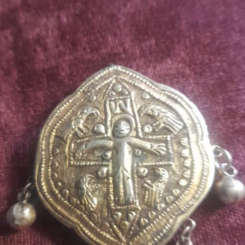 Gold-plated amulet handmade, old, used, size 5×6 cm