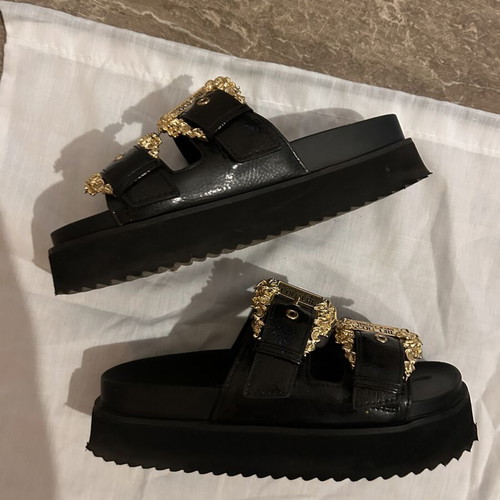Versace sandal slippers, black and gold